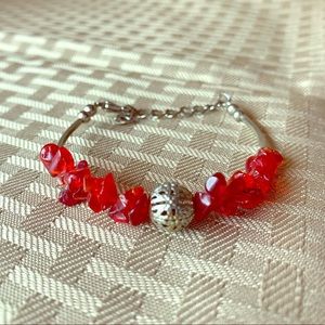 Red and Silver Beaded Costume Bracelet